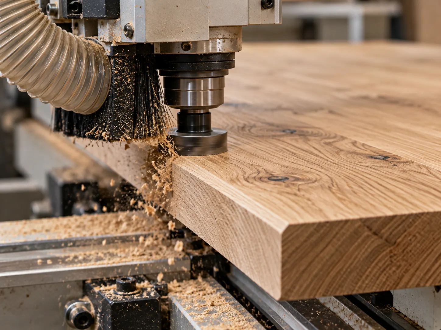CNC machining the edge profile of a solid oak table top