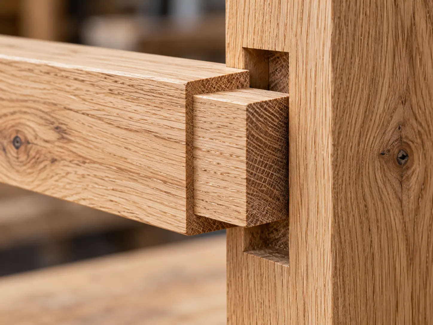 Solid oak mortise and tenon joint detail