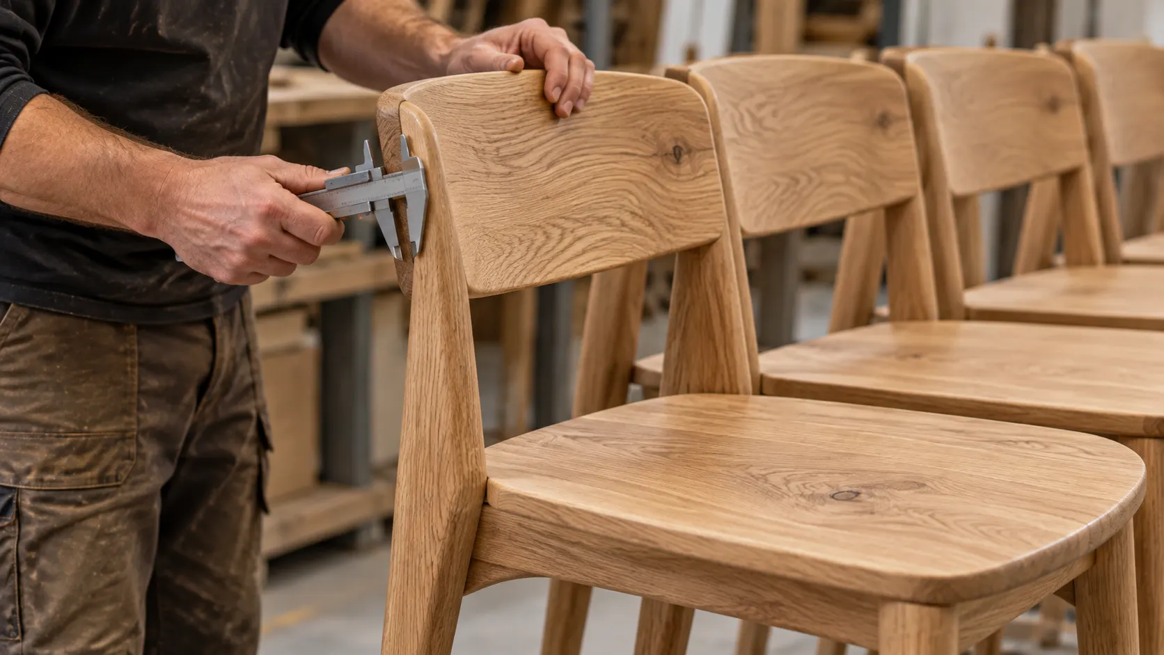 QC measurement on completed batch of solid wood furniture components