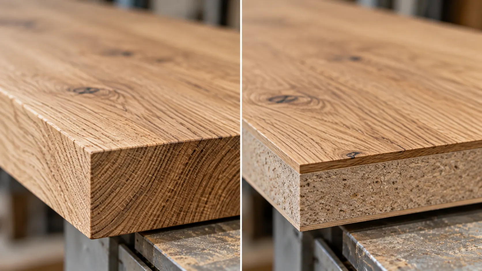 Comparison of solid oak board and oak veneer sheet for furniture production